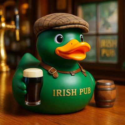 Irischer Pub Entenfigur Trinkende Schiebermütze Grüne Entenstatue Harz Tierskulptur Zuhause Büro Bar