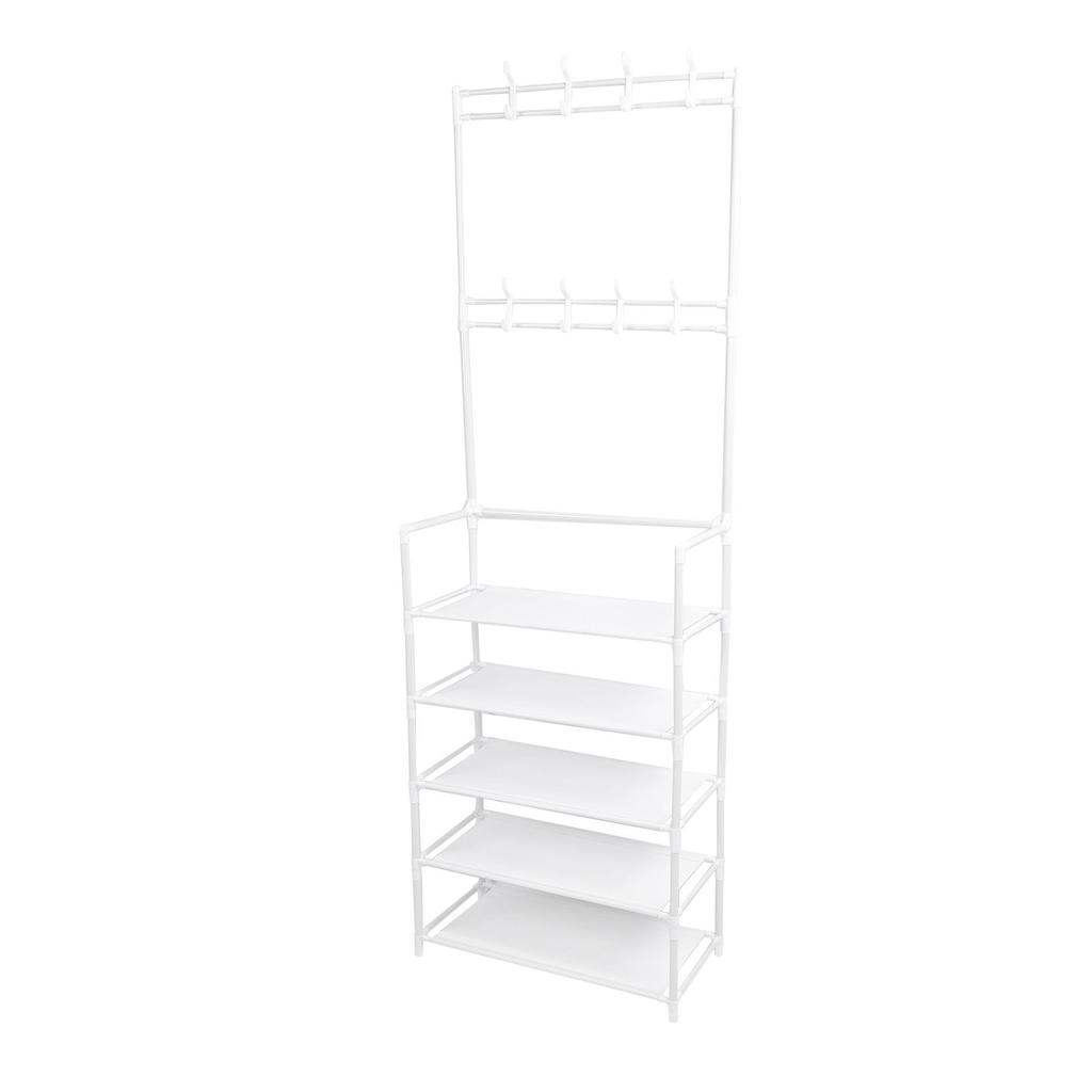 Coat Shoe Rack with Hooks 68.9in 5 Tier Metal Multifunctional Dust Proof Ample Space Coat Shoe
