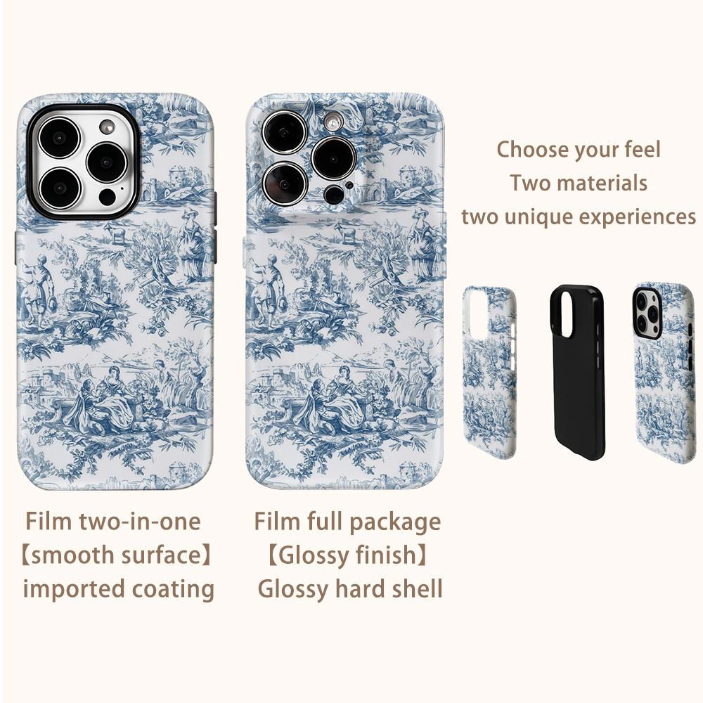 Modrý malovaný venkovský kryt na telefon pro IPhone 16 15 14 13 12 11 X XS XR XSMAX 7 8 Pro Max Plus Dvouvrstvý zadní kryt