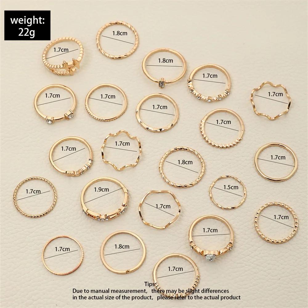 22Pcs Bohemian Geometric Knuckle Rings Set For Women Gold Silver Color Star Heart Crystal Finger Ring Girl Fashion Party Jewelry