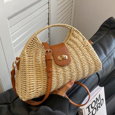 Dámská proutěná slámová taška přes rameno Ručně tkaná boho košík Horní rukojeť Messenger taška