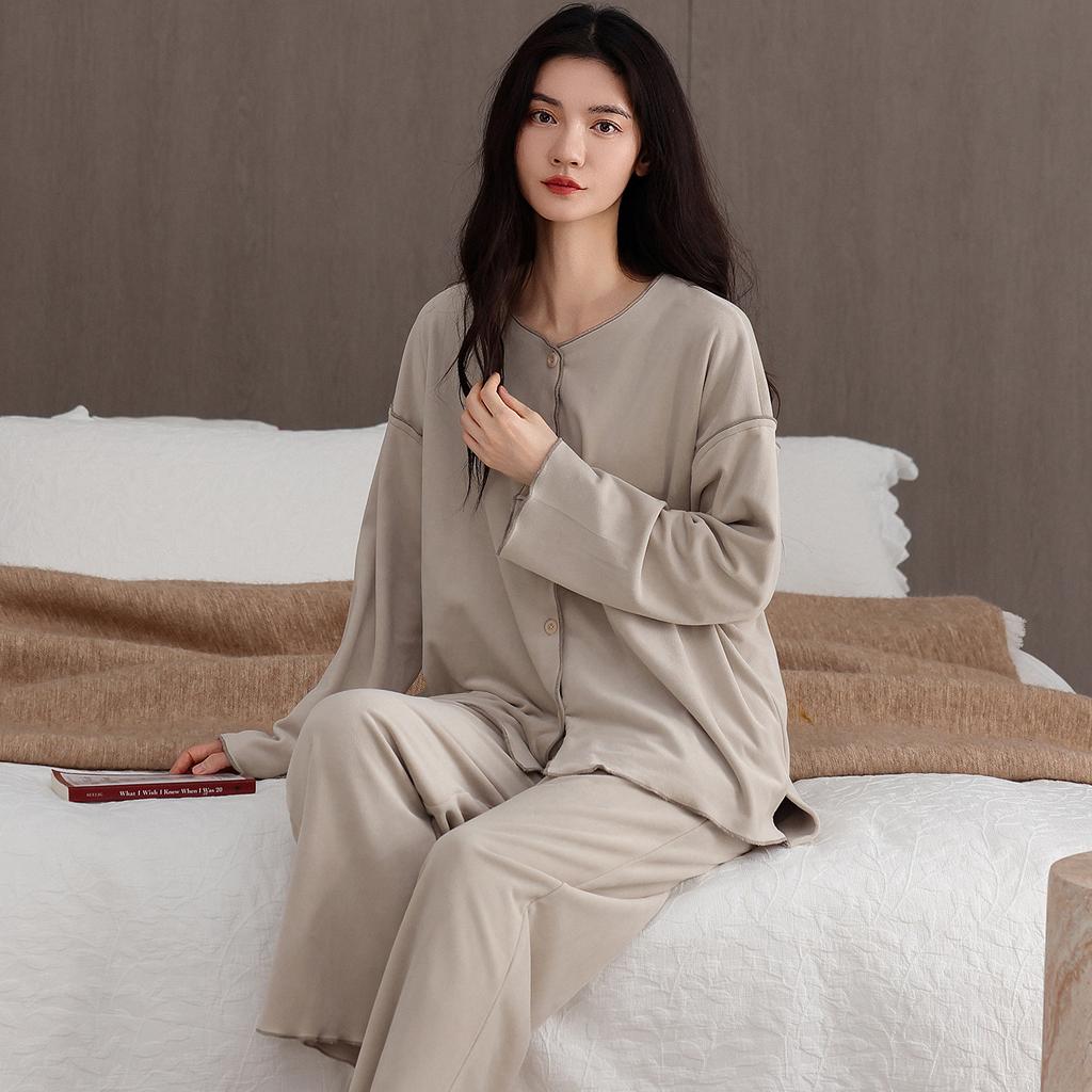Island Fleece Pajamas Women'S Autumn And Winter Thickened Warm Spring And Autumn Advanced Coral Fleece Winter Thin Fleece Loungewear Set