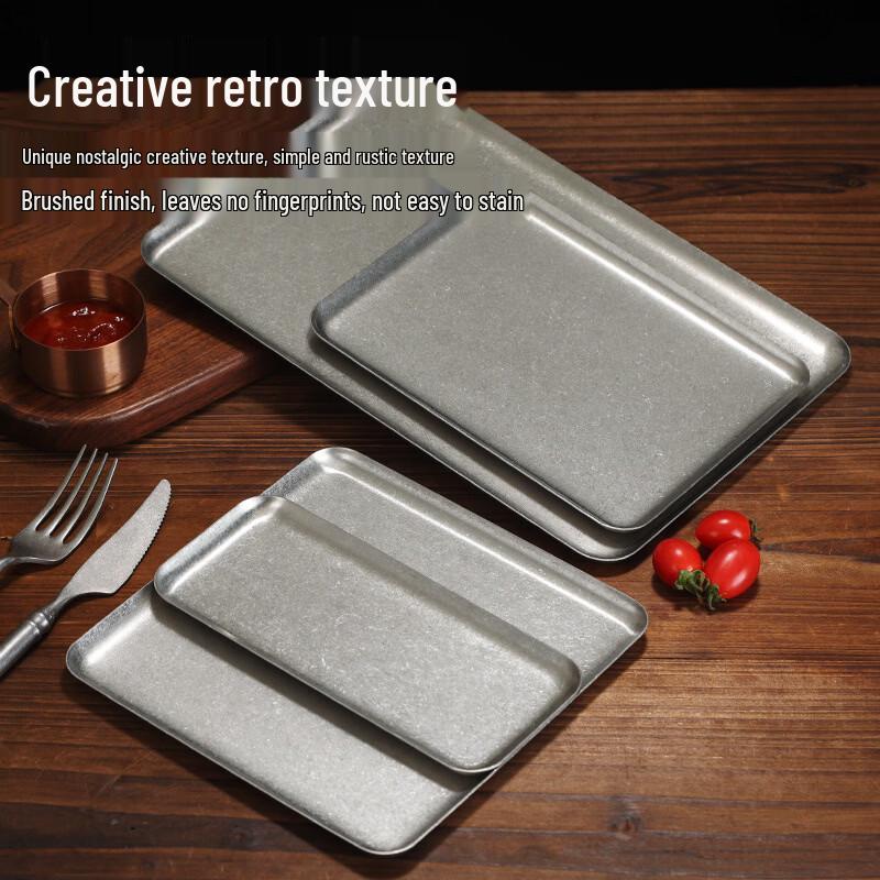 ZISIZ Vintage Gold Stainless Steel Rectangular Serving Tray