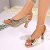 Fashion Women High Heel Sandals Summer Open Toe Sexy Sandals Gladiator Rhinestone Chunky Heels Shoes for Women Elegant Luxury Sandals
