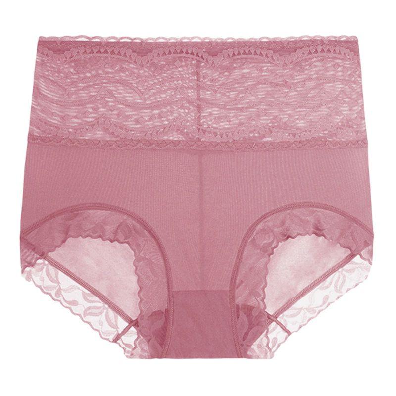 Women's Plus-Size High-Waisted Tummy Control Butt Lifting Ice Silk Seamless Pure Breathable Lace Triangle Panties