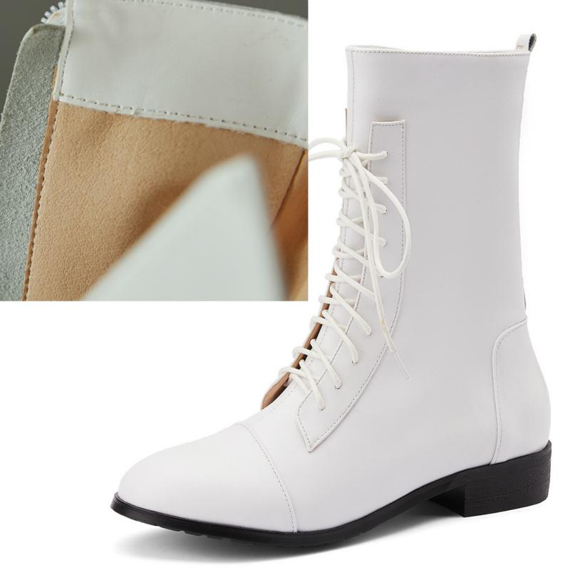 Modă Piele Naturală Botine Femei Casual Iarnă Cizme Scurte Modă Cu Șireturi Negru Alb Încălțăminte Pantofi Dama Mărimi Mari 46 48