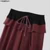 INCERUN Men Ruffled Elastic Waist Casual Long Sports Pants Trousers