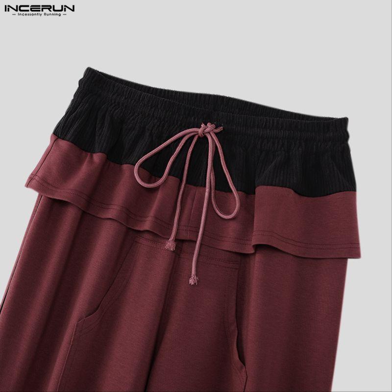 INCERUN Men Ruffled Elastic Waist Casual Long Sports Pants Trousers