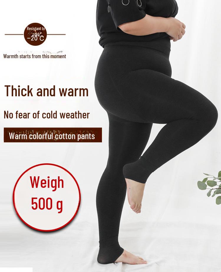 Übergröße Hohe Taille Samt Baumwolle Leggings für Winter - Einfarbig, Warm, für Frauen bis 200 lbs