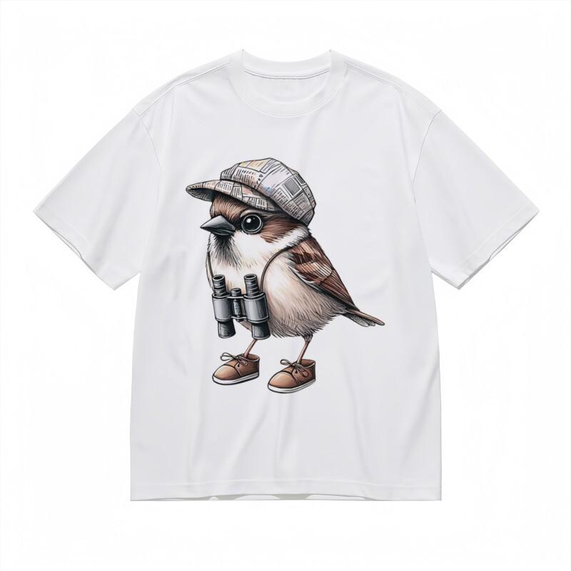 

Женская трендовая классическая футболка с причудливой птицей-исследователем, мультяшным графическим принтом, белая 4XL