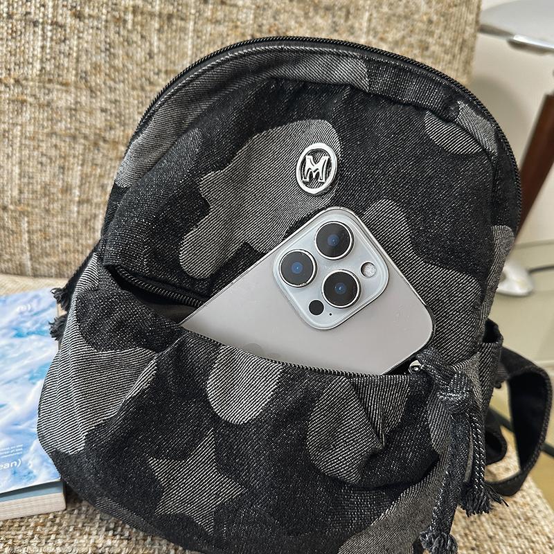 Denim Camouflage Mini Backpack Casual Fashion Women's Small Rucksack Everyday Travel Bag