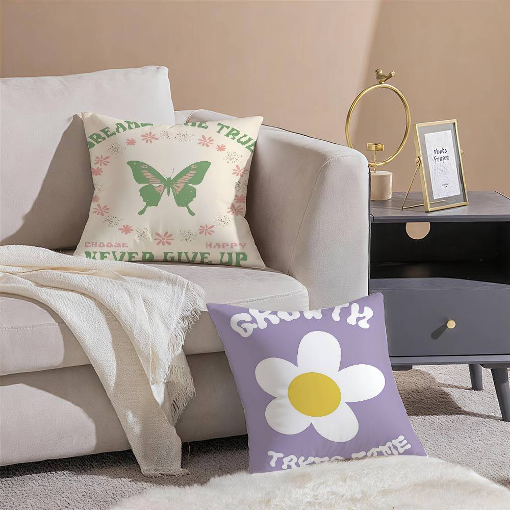 Cute Minimalist Pattern Print Flower Pillow Case Comfort Sofa Bed Silky Elegant Invisible Zipper Decorative Cushion Cover