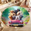 Joyful Dogs on Car Adventure Carpet round rug perfect for kids, ideal for children's rooms, round carpet for home sofa bedroom