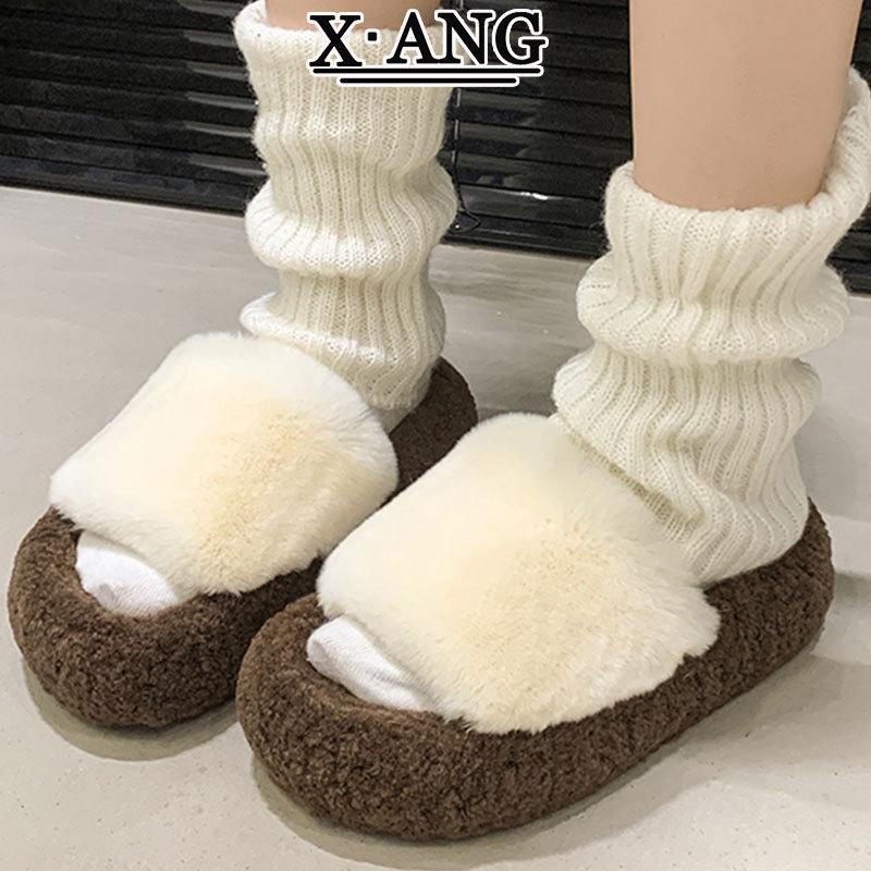 

Beautiful real rabbit fluffy slippers for women to wear autumn and winter new fluffy cotton drag thick-soled fluffy shoes 40