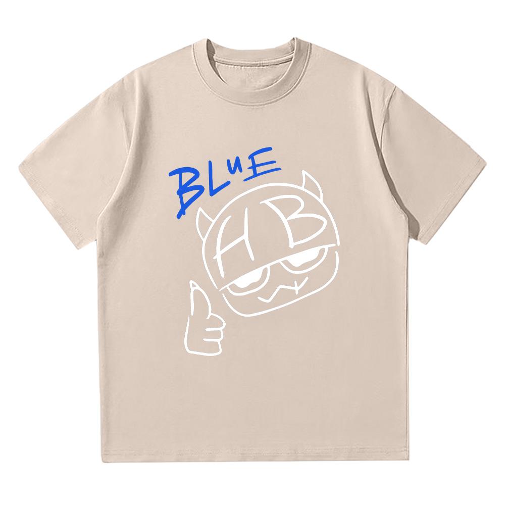 Hannah Bahng Blaues HB T-Shirt Herren Damen Baumwollqualität Kurzarm-Tees Männermode Cartoon Grafik T-Shirts Bequeme Kleidung