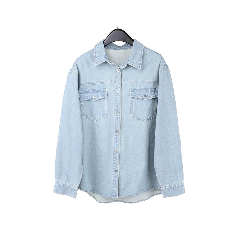 

THE MIND Retro Washed Women s Denim Blue Long Sleeve Shirt, Thirteen Lines, Spring 2026, T6213C One Size светло-синий