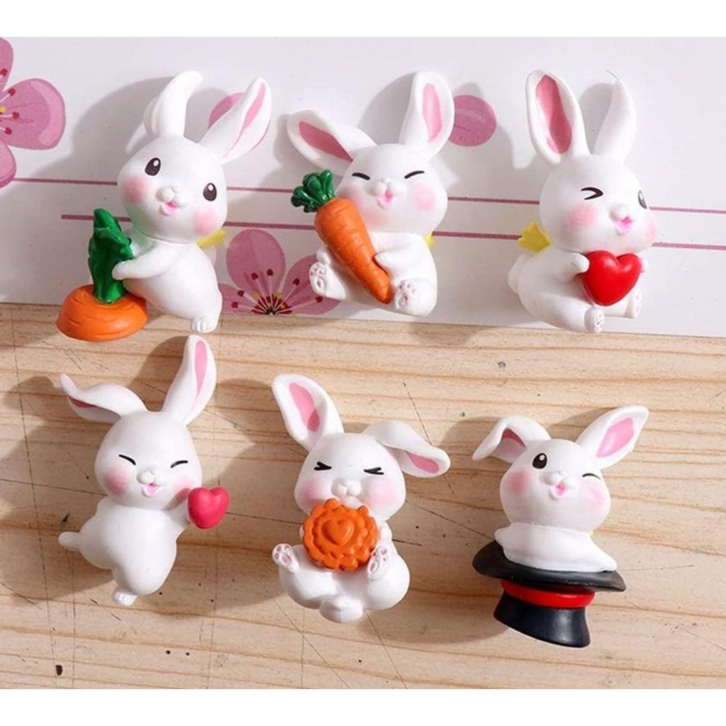(6 Pcs Rabbit Set) Miniature Showpiece Set for Home Decor,Car Dashboard,Valentine,Living Room,Gifts Figurines,Cake Decoration Items