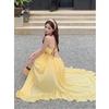 Summer Senior Sexy Halter Dopamine Seaside Vacation Beach Dress French Yellow Plaid Suspender Dress Women