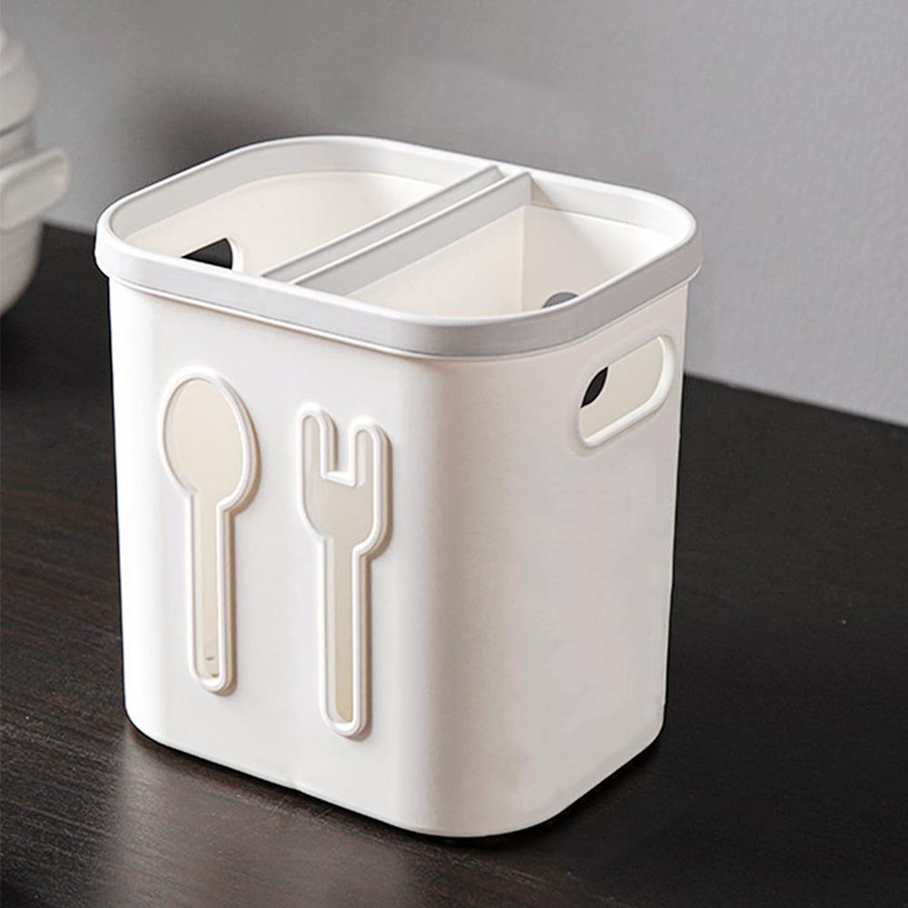 Spoon Fork Chopstick Holder Drain Rack 2 Grids Storage Box Tableware Organizer Kitchen Utensil