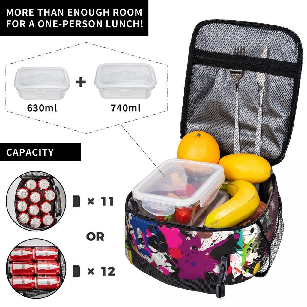 Colorful Graffiti Splashing Insulated Lunch Bag for Kids School Cooler Thermal Food Box Tote Portable Lunch Boxes Container