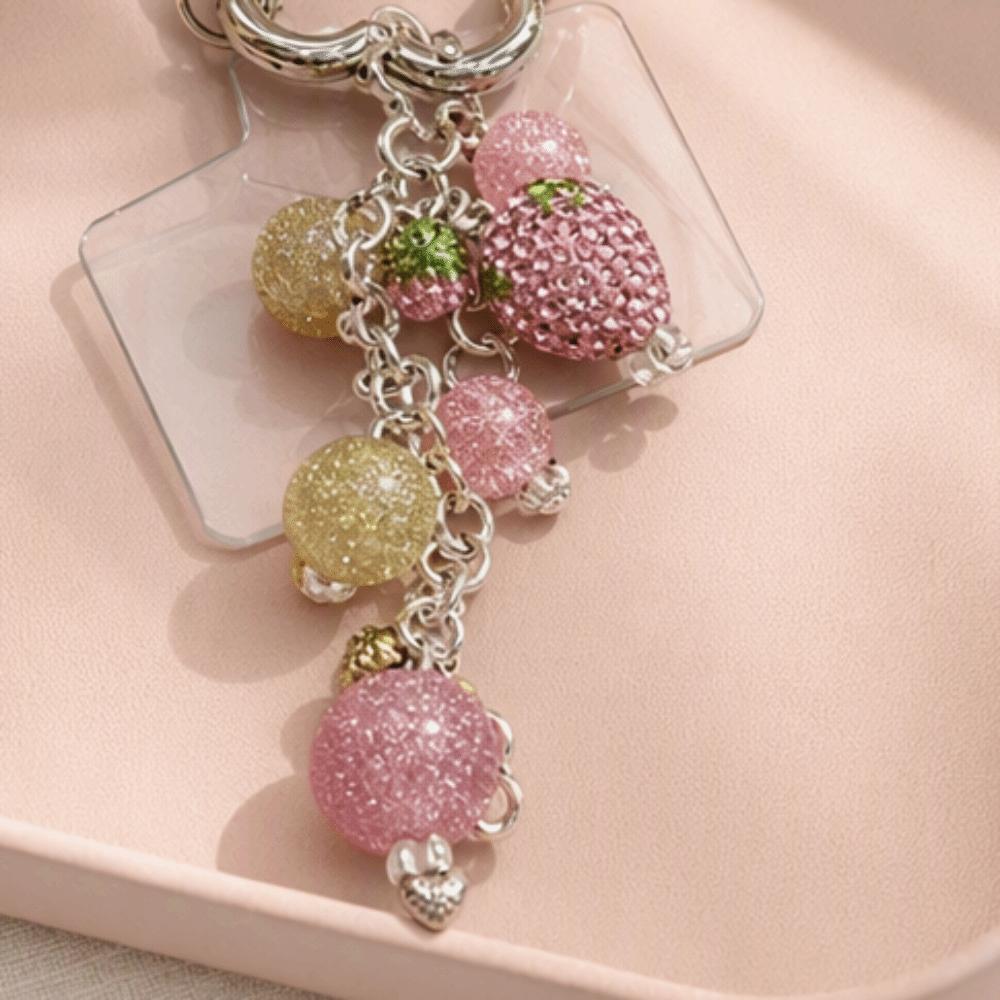 Zinc Zinc Alloy Phone Charm Pink Bag Charm Sweet Strawberry Keychain  Car Key Charm