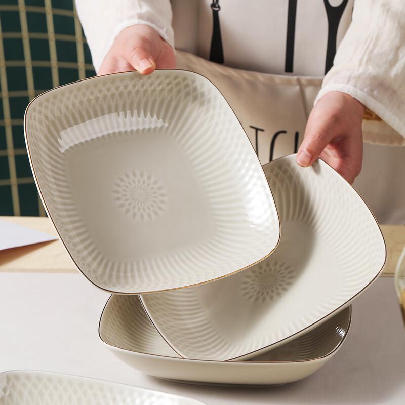 Haoya Jingdezhen Keramik 8-Zoll Quadratische Speiseteller, Nordischer Stil (2er Set)