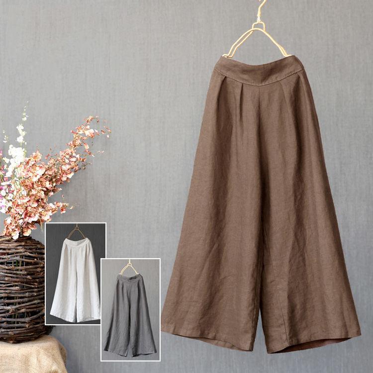 Women's Solid Color Literary Loose Casual Retro Nine-minute Pants Summer Comfortable Wide-legged Pants