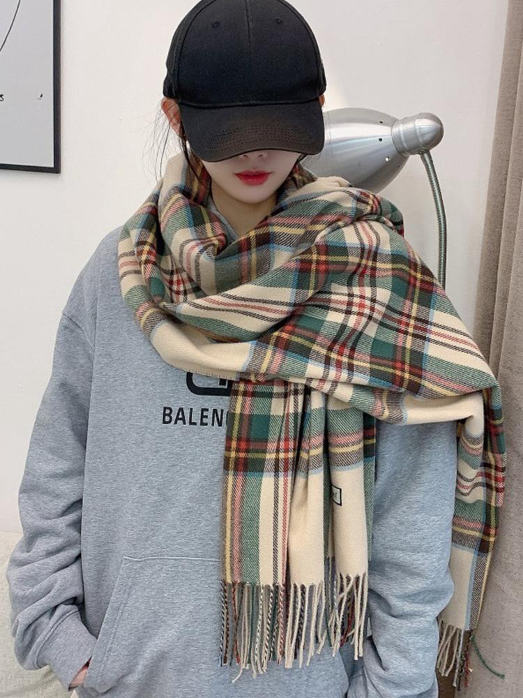 Британский кашемировый клетчатый шарф женский винтажный преппи стиль шаль шарфы осень зима кисточки фуляр буфанда рождественский шарф подарок