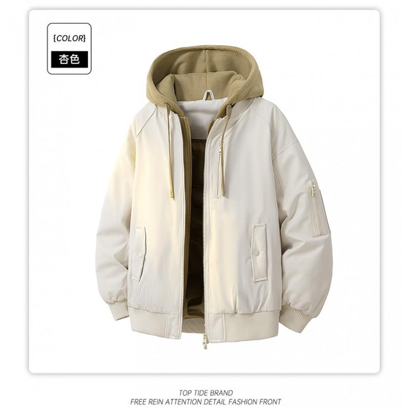 Unisex Hooded Cotton Puffer Jacket Winter Warm Thickened Layered Look Baseball Style Youth Casual Outerwear