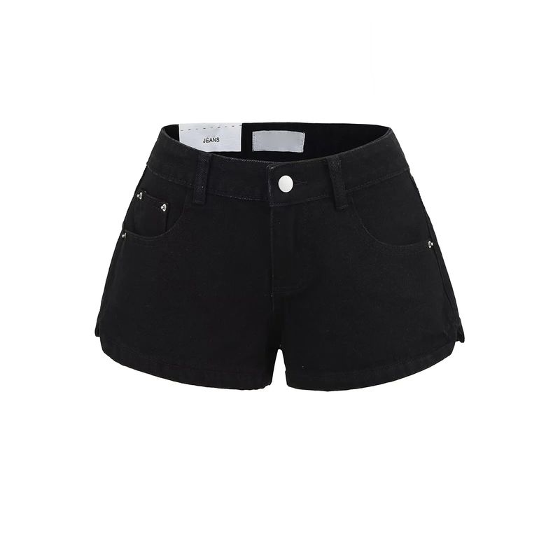 Summer New Product Women's Clothes American Washing Effect Straight-leg Side Arc Slit Design High Waist Denim Shorts