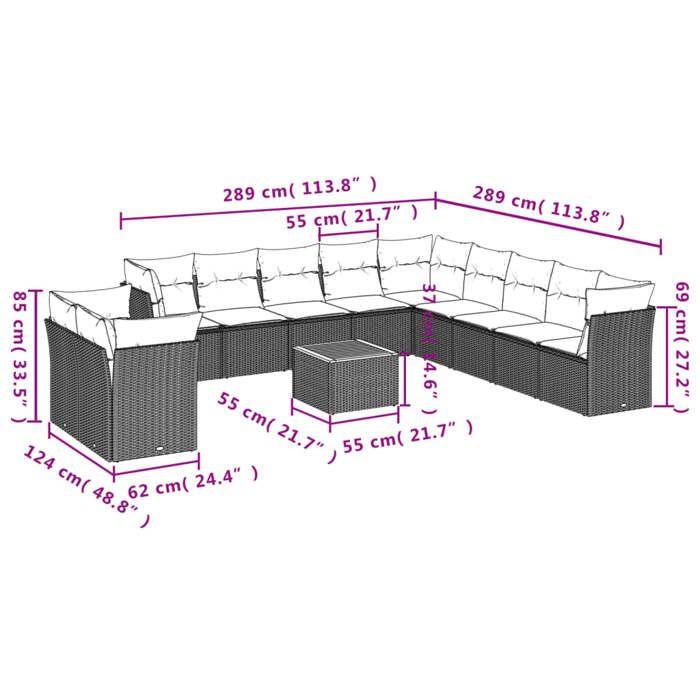 VidaXL Garden Lounge Set 12 Pcs with Cushions Black Braided Resin 3223724