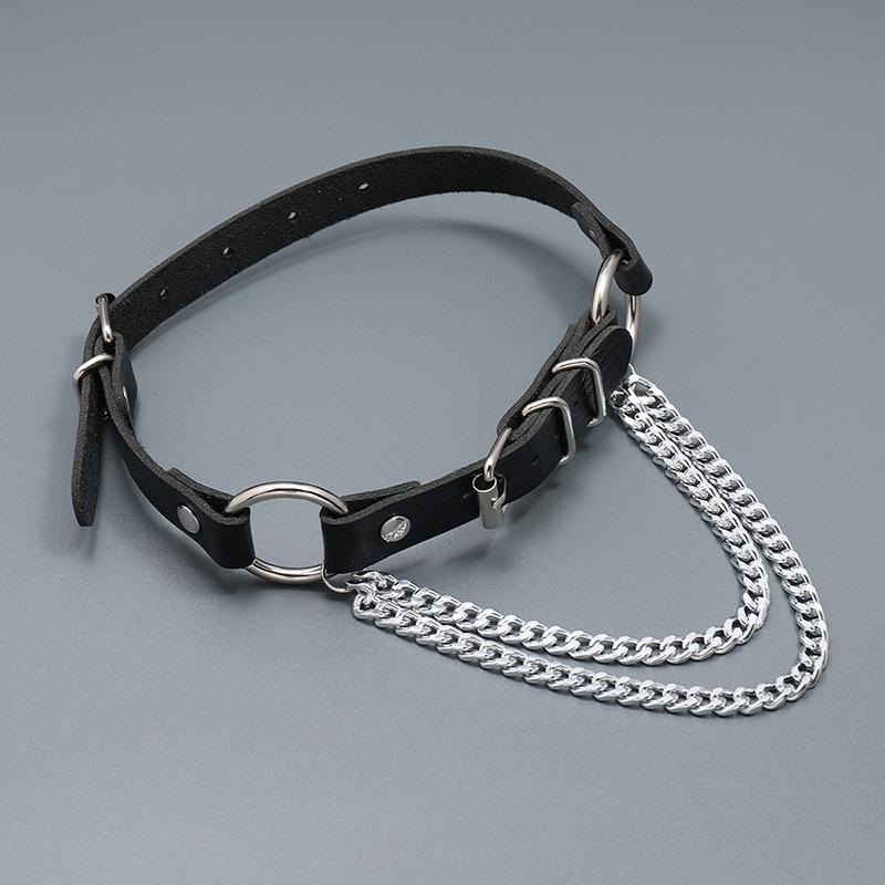 Platinum Plated Link Chain PU Leather Choker Women's High Quality Sexy Punk Goth Jewelry Club Buckle