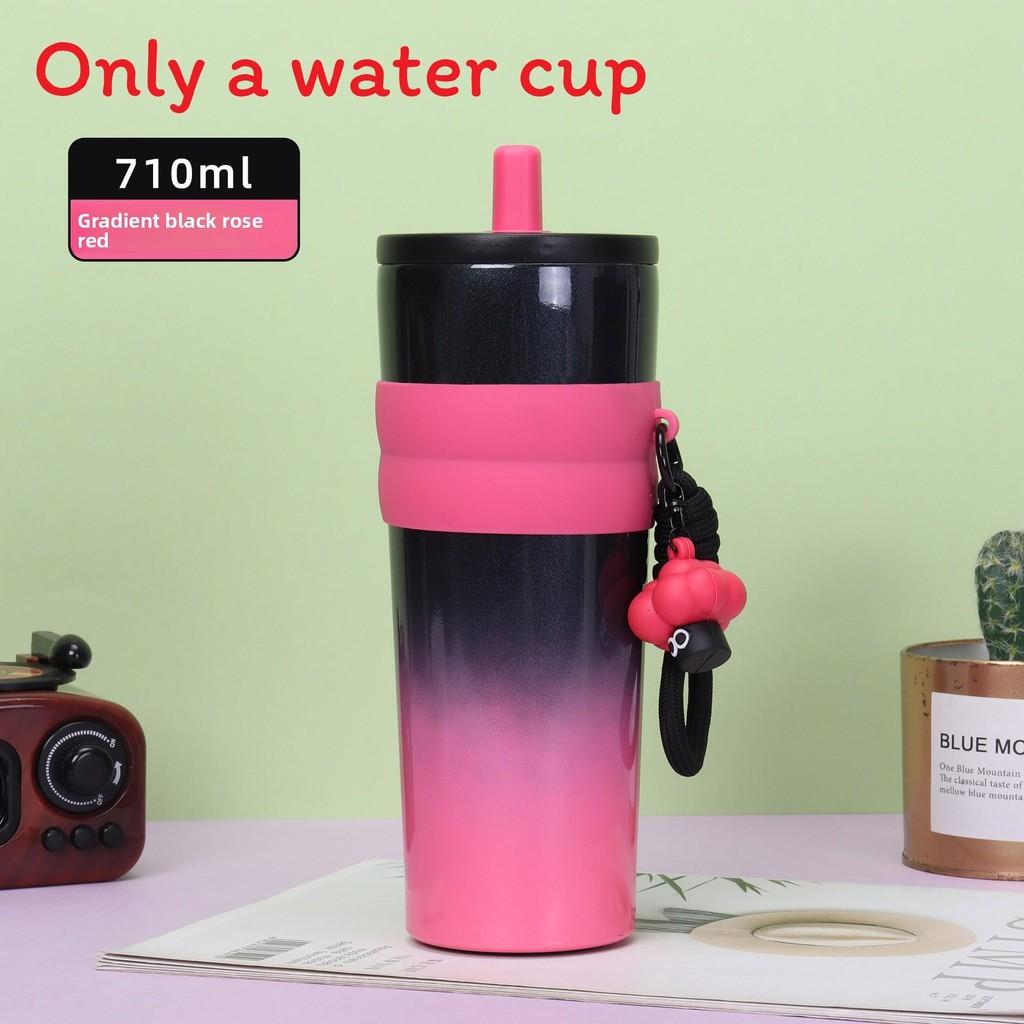 710ml Vacuum Insulated Coffee Cup With Straw And Portable Handle For Home And Commuting