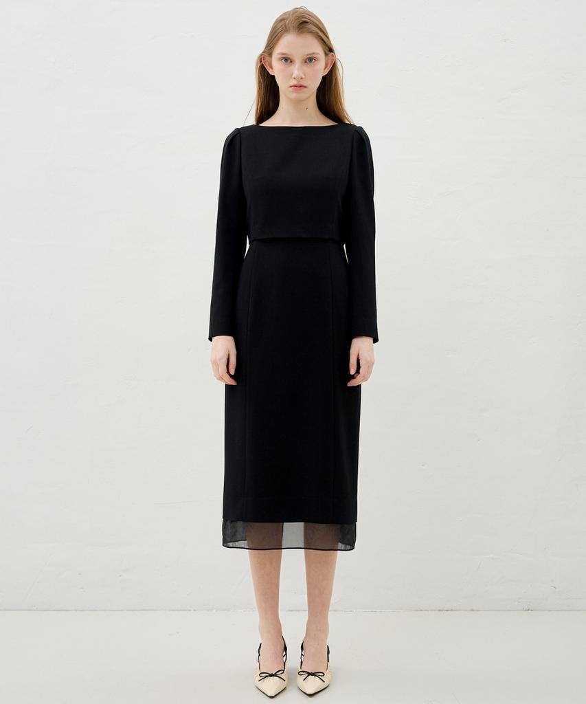 Ollibeudeollibeu Organza Color Block Long Sleeve Slim Dress Ow6So1620