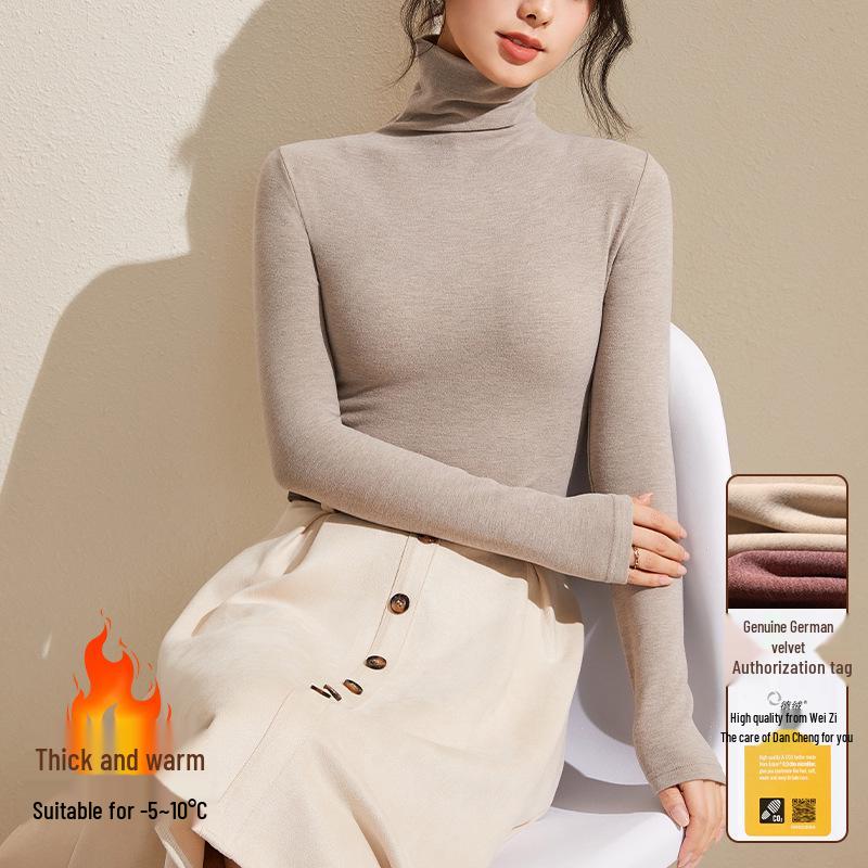 Women's Gray Winter High-Neck Base Layer Shirt - Thick, Warm, Stylish Plus Velvet Inner Wear