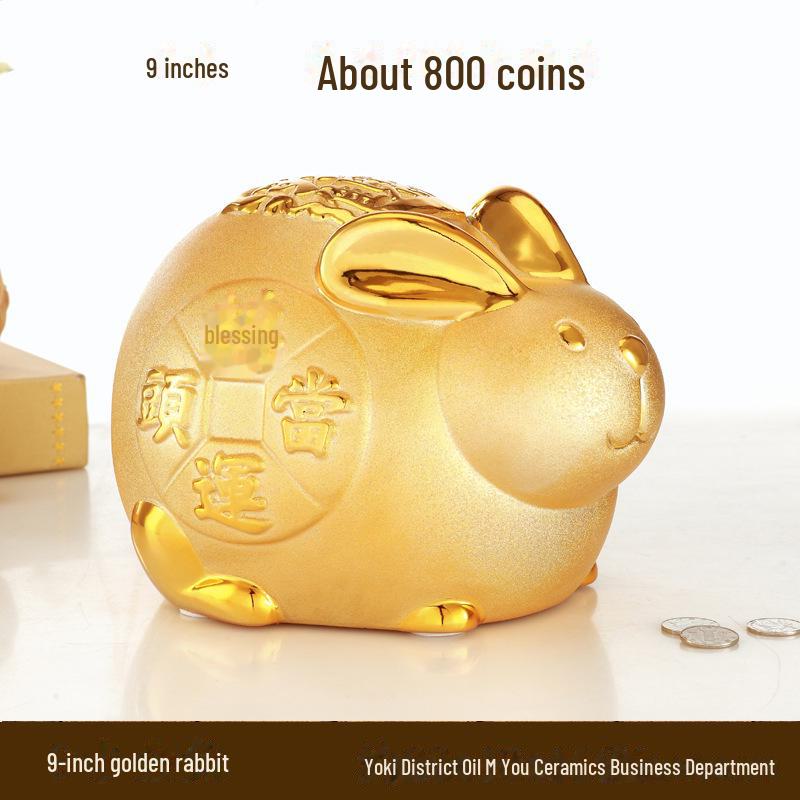 Glücksbringer-Sparschwein aus Keramik, goldenes Kaninchen, kreatives Geschenk und Heimdekoration