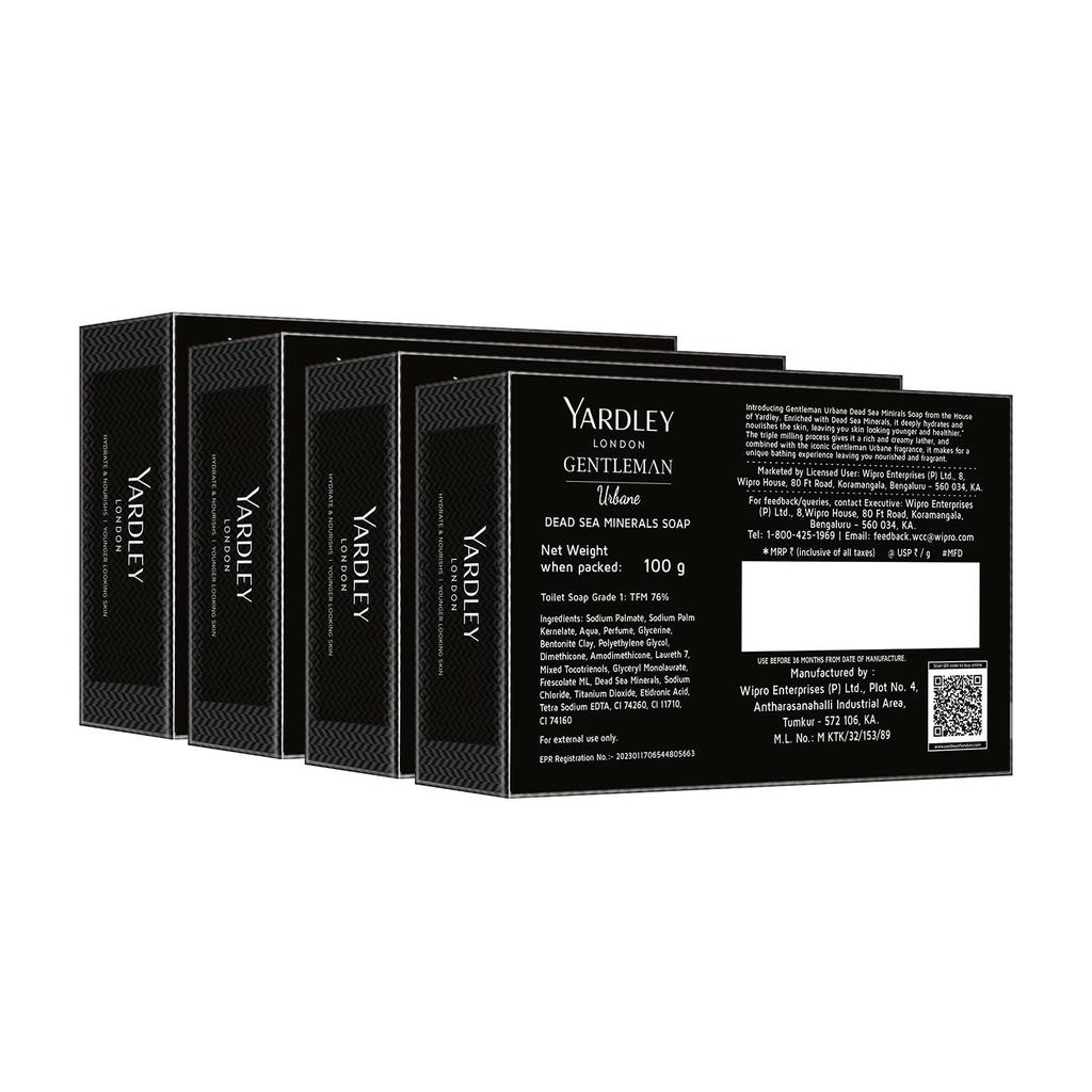 Yardley London Gentleman Urbane Soap Pack Of 4 100g Each Deep Nourishing Bath Bar With Dead Sea Minerals For Fresh Younger Looking Skin