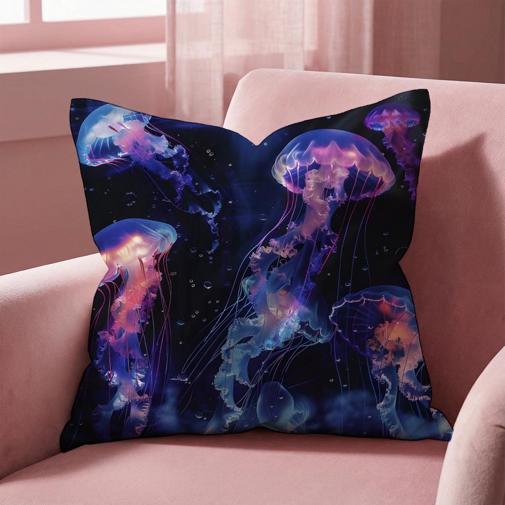 Beautiful Marine Life Jellyfish Cushion Cover Multi-Scene Pillow Cover for Home & Car - Reversible, Soft & Durable for Daily Use