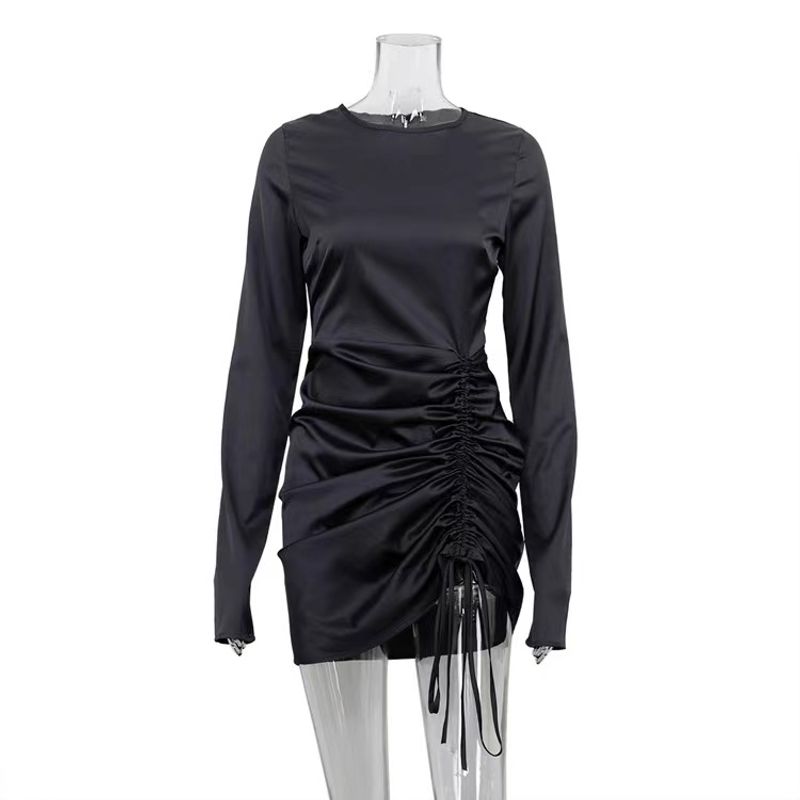 

Fashion Wind New Sexy Temperament Long Sleeve Gloves Drawstring Dress Drawstring Pleated Dress Grey S