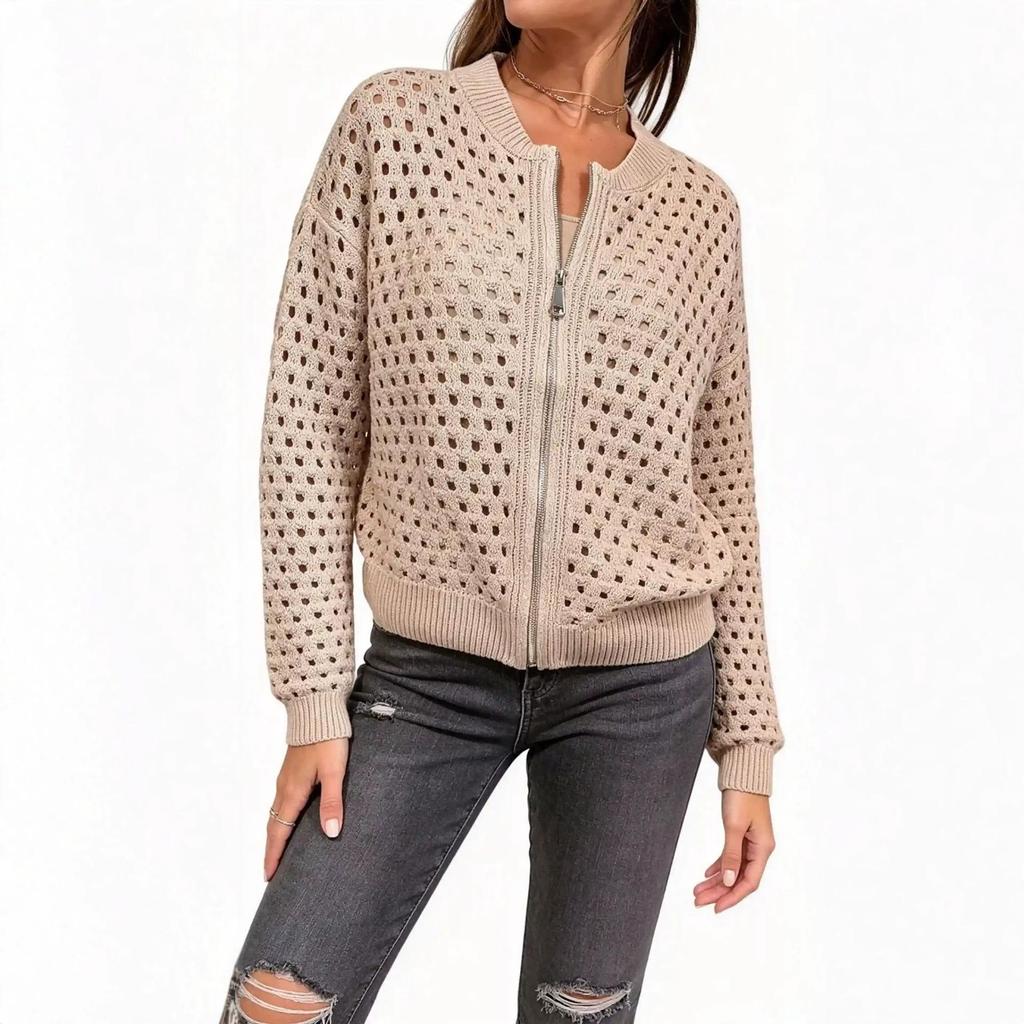 Women's Summer Zipper Sweater: Slimming Mesh Fashion Jacket