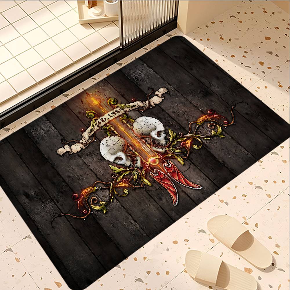 Horror Skull Gothic Bathroom Mat Retro Multiple Choice Living Room Kitchen Rug Non-Slip Bedside Mats
