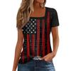 Womens Tops Casual Summer Independence Day Print T Shirts Short Sleeve Square Neck Basic Tee