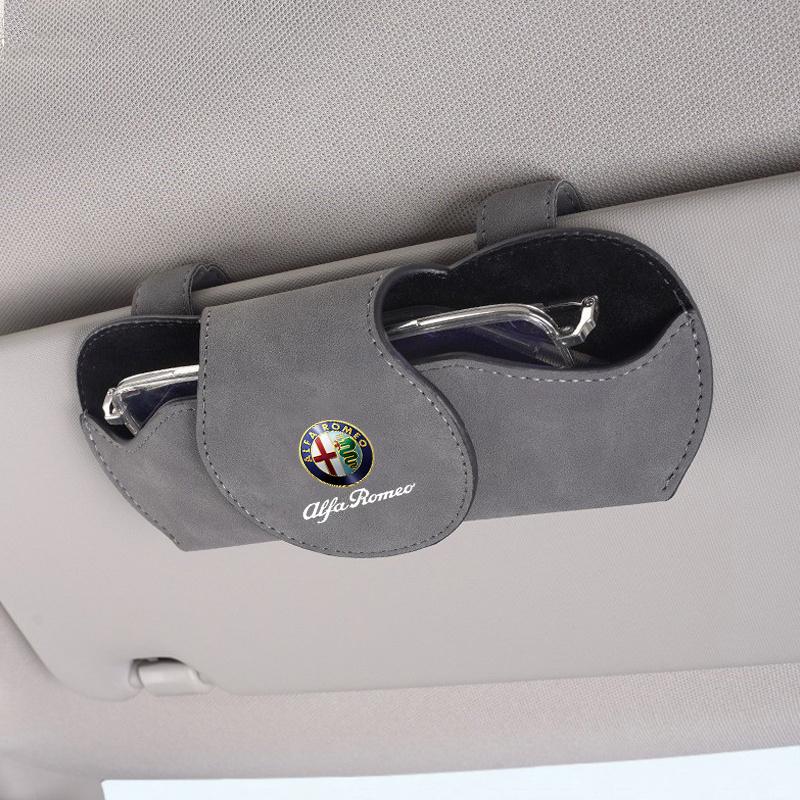 2026 Hot Alfa Romeo Car Interior Glasses Clip Auto Sun Visor Sunglasses Holder For Alfa Romeo Giulia Stelvio Giulietta 156 159 1 nero