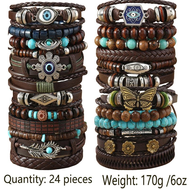 New 24-piece set of coconut shell wood beads beaded elastic line men's bracelet bracelet bracelet
