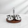 4 Pieces Stainless Steel Snack Bowl with Wooden Tray Reflective Polished Serving