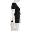 Women Black White Color Block Square Neck Bow Detail Puff Sleeve Slim Fit Casual Blouse