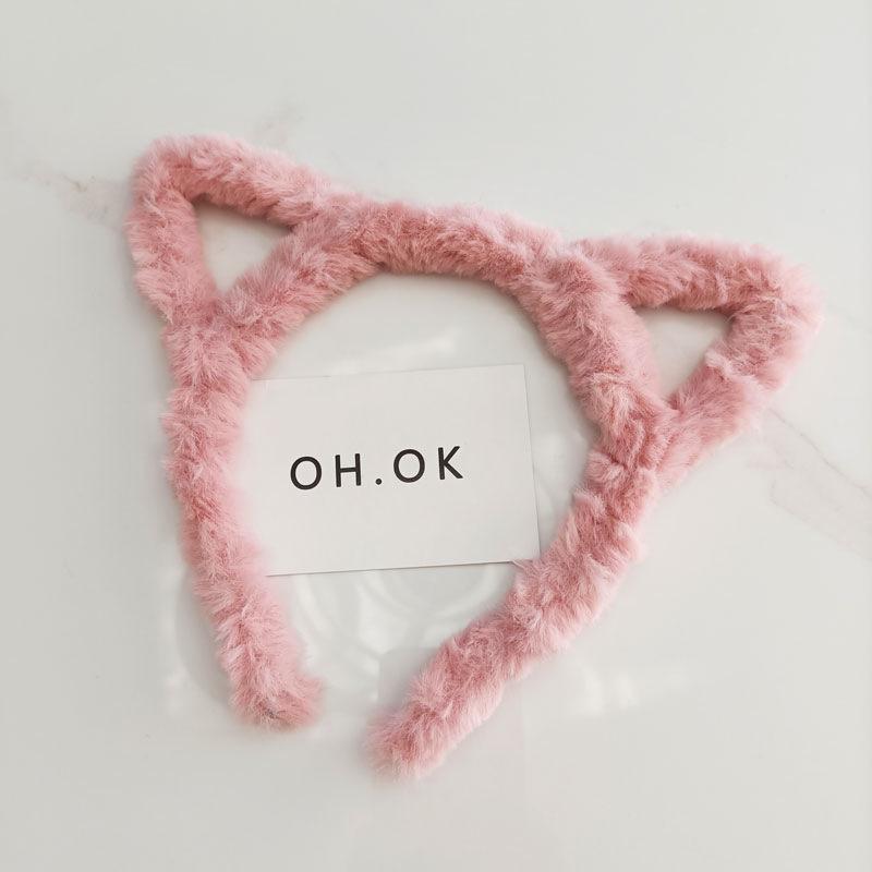 Plush Cat Ear Headband & Cute Heart Hair Clip Set for Skincare Routine