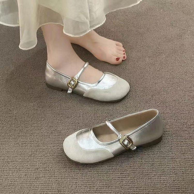 French gentle Mary Jane shallow mouth single shoes spring new high-end temperament flat bottom with skirt