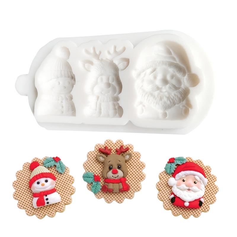 1Pc Christmas Fondant Silicone Mold Santa Claus Elk Christmas Snowman Cake Dessert Chocolate Mold Xmas Decoration Tools