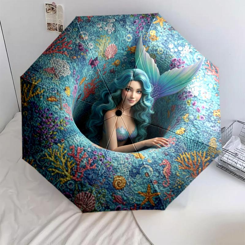 1 PC Automatic Folding Umbrella - Cartoon Pattern, Portable & Foldable Design with 8 Ribs, Christmas Birthday Gifts
